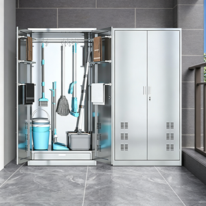 <span class=keywords><strong>Armoire</strong></span> de nettoyage double <span class=keywords><strong>porte</strong></span> en acier inoxydable 1800*900*400mm, ventilée, pour rangement de balais et serpillères, idéale pour usage commercial, scolaire et salle de bain - Product Image 5