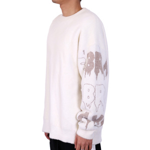 Suéter de mohair con logotipo personalizado OEM y ODM para hombre, jersey de cuello redondo de Jacquard, suéteres de punto de manga larga de Color sólido para hombre - Product Image 3