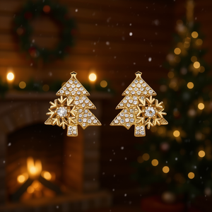 Pendientes de tuerca con forma de árbol de Navidad dorado E3316 con cristal de diamantes de imitación en forma de copo de nieve para mujer, joyería de regalo - Product Image 2