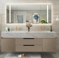 Mueble de Baño Flotante Moderno con Doble Lavabo y Espejo LED Inteligente, Encimera de Piedra Sinterizada para Hotel o Villa, Venta al Por Mayor