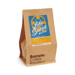 Design esclusivo sacchetto quadrato per scatola inferiore con chiusura a chiusura a terra in carta Kraft tostata sacchetto di imballaggio per caffè con valvola di degasaggio