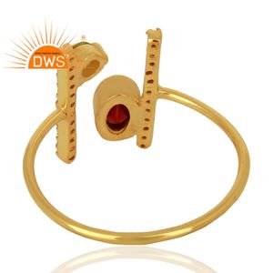 Anillo de Piedras Preciosas de Granate y Peridoto, Diseño de Barra Paralela, Chapado en Oro, Plata de Ley, Anillo Apilable, Proveedor de Joyería - Product Image 3