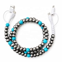 Câble de charge et de transfert de données USB-C à perles turquoise argentées, le plus vendu, pratique et rapide, en stock