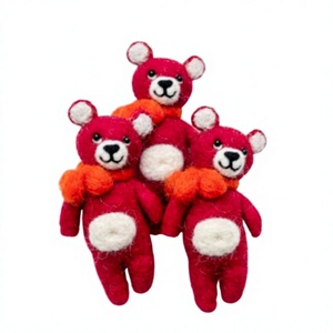 Handmade Red Felt <b>Bear</b> Ornament Set Wall Hanging Christmas Decoration <b>Cute</b> Animal Indoor Holiday Decor Small Size Certified Wool - Product Image 1