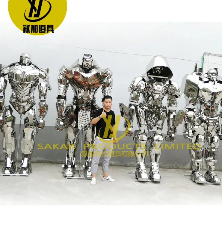 Fantasia de robô animatronic realista 3 m, tamanho humano, alto, modelo de <span class=keywords><strong>escultura</strong></span> de <span class=keywords><strong>metal</strong></span> inoxidável personalizado