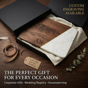 Planche à découper en bois de noyer de qualité supérieure et marbre blanc avec incrustation en laiton - Plateau élégant pour servir charcuterie et fromages pour la cuisine - Product Image 3