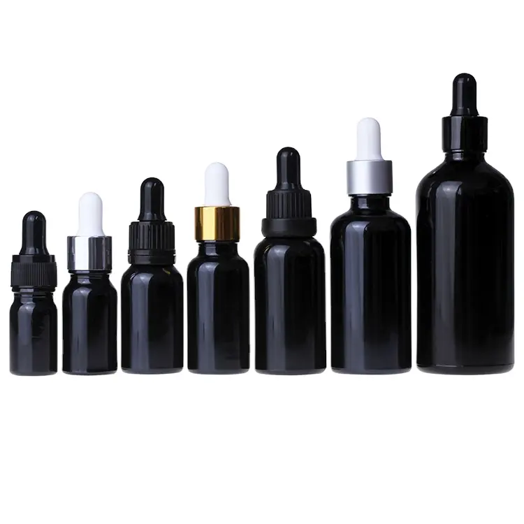 Botol minyak esensial botol tetes kaca, botol penitis kaca hitam Violet perawatan pribadi 10ml 15ml 20ml 30ml 50ml 100ml tersedia