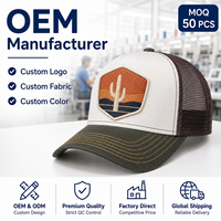 Casquette Trucker Unisexe 5 Panneaux Sportive et Réglable en Sergé de Coton Blanc avec Patch Cactus du Désert Personnalisé, Visière Olive et Dos en Maille Respirante pour l'Extérieur