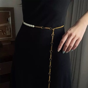 <span class=keywords><strong>Ceinture</strong></span> en alliage perlée pour femme, largeur 1 <span class=keywords><strong>cm</strong></span>, longueur <span class=keywords><strong>105</strong></span> <span class=keywords><strong>cm</strong></span>, style décontracté, fermoir mousqueton - Product Image 3