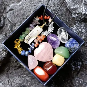 Натуральный хрустальный камень чакла, браслет с сердцем из полированного гравия, подвеска в подарочной коробке, набор лечебных камней/