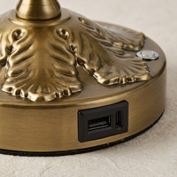 Lámpara de Mesa LED Ambiental Vintage de Latón Antiguo con Pantalla de Vidrio Ópalo, Control Táctil, Salida de Energía Tipo C, Carga Inalámbrica para Mesita de Noche