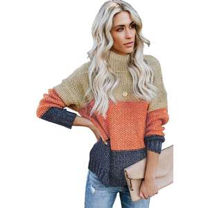 Pull à col roulé pour femmes, pull à manches longues et à rayures, bloc de Texture filet, chaud, 2020 - Product Image 4