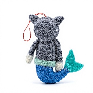 Handmade Eco-Friendly Knitted Cat Mermaid Doll with Beaded Tail Cartoon <b>Animal</b> Christmas Wall Hanging Indoor Ornament - Product Image 3