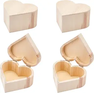 4 पैक अधूरा लकड़ी के भंडारण बॉक्स सेट प्रदर्शन के लिए नेस्टेड डिजाइन दिल के आकार का लकड़ी पैकेजिंग बॉक्स गहने