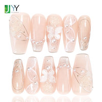 Faux ongles en gel 3D peints à la main avec motif floral printanier, faits à la main, réutilisables, en acrylique, avec colle, pour l'été, livrés en boîte
