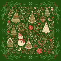 Tapis de Mahjong Floral Vert Noël Village des Sapins Bonhomme de Neige 80 x 80 cm 3 mm Tapis de Table Carré en Caoutchouc