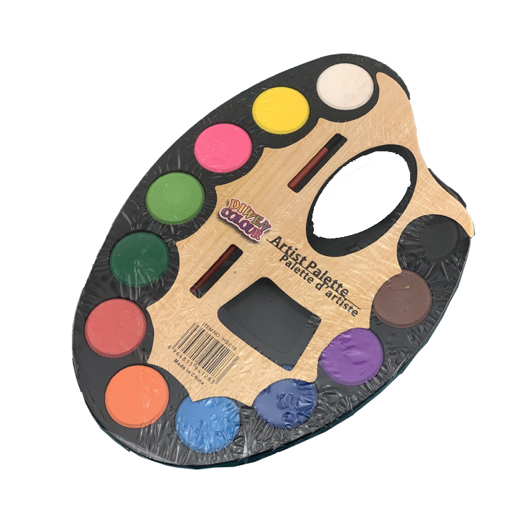 2023 Фабрика оптовая продажа развивающих школьные товары для рукоделия для детей 12 видов цветов акварельные краски палитры художника с кистью
