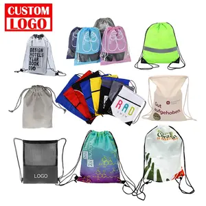 Mochilas de poliéster estampadas personalizadas baratas para desenho, sacola com cordão, sacola sublimada com cordão