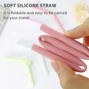 Ensemble de pailles en silicone flexibles et portables, droites et courbées, pour l'eau, le lait, les jus, avec brosses de nettoyage - Product Image 5