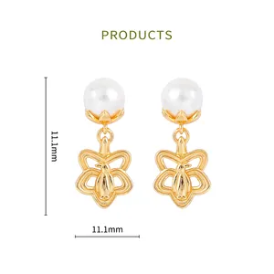 HAIKE Original 925 Sterling Silver Plated Gold Premium Snowflake Shell Beads Drop Earring For Women And Girls