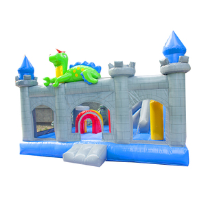 Castillo hinchable con tema azul Los pequeños castillos hinchables con dinosaurios y tiburones son un trampolín lindo y divertido con tobogán personalizado - Product Image 1