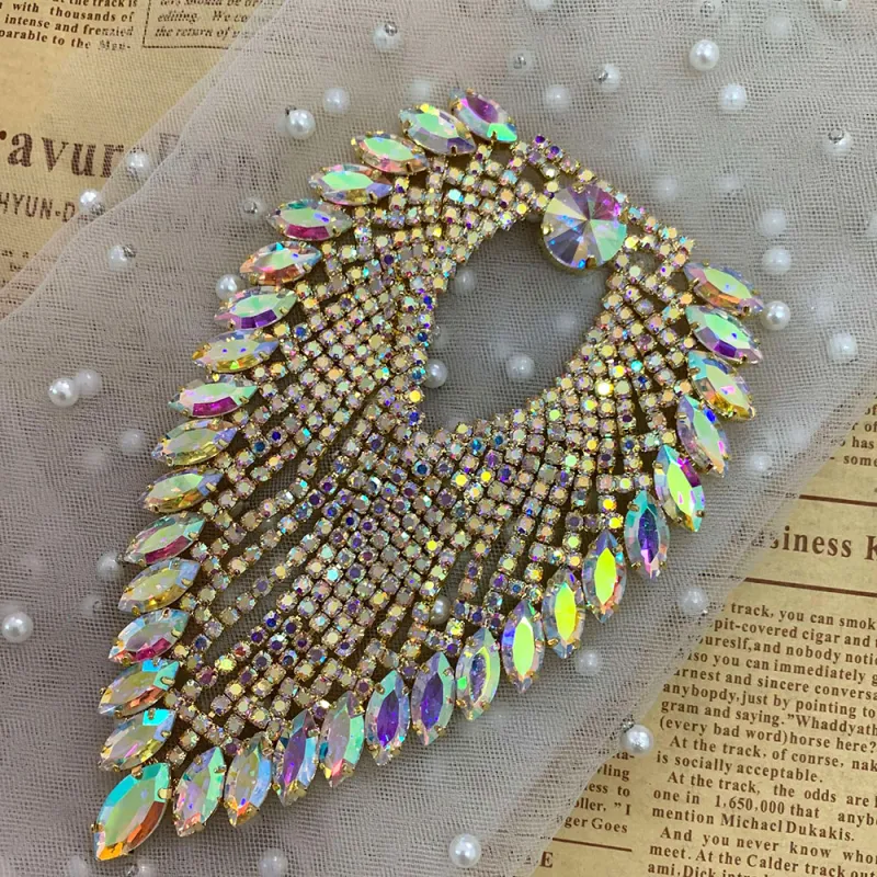 Glitter Beaded AB Rhinestone Shoulder Applique For Wedding Bridal Dress Bodice Accessories Patch