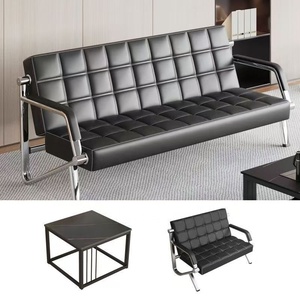 Sillón de Espera Moderno de Cuero con Estructura Metálica, Asiento Acolchado para Oficina, Hotel, Clínica, Recepción - Product Image 3