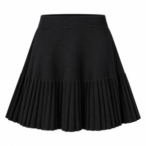 Women's Knitted <b>Pleated</b> <b>Mini</b> <b>Skirt</b> Elastic Waist A-Line Casual Solid Color Autumn Fashion Gray Black White 100% Cotton - Product Image 2
