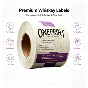 Étiquettes pour bouteilles de whisky ONEPRINT, rouleau de papier auto-adhésif de qualité supérieure, rectangulaires, durables, impression offset et sérigraphie, diamètre du noyau de 3 pouces. - Product Image 3