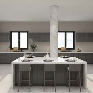 Modern <b>Kitchen</b> <b>Cabinet</b> Set High Gloss Marble Countertop Backsplash Sink Base <b>Cabinets</b> and Dining Table - Product Image 1