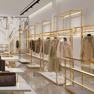 Moderno y Lujoso Exhibidor de Ropa Dorado con Luz LED, Soporte de Exhibición de Prendas para Boutique, Accesorio para Tienda Minorista - Product Image 2