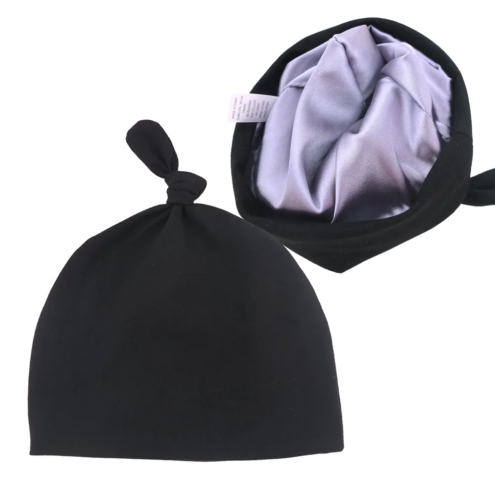 Gorro de seda para bebês de 0 a 6 meses, chapéu de cetim forrado para recém-nascidos, chapéu de cuidado de cabelo com nó, bonés para meninos e meninas