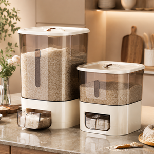 Distributeur de riz automatique à un bouton, récipient hermétique pour aliments secs et céréales, boîte de rangement pour grains, organisateur de cuisine - Product Image 1