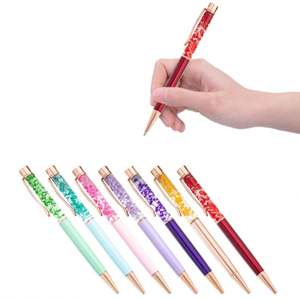 Stylos à bille liquides DIY avec fleurs, design unique rotatif, logo personnalisé imprimé pour cadeaux et fournitures de bureau - Product Image 1