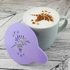 Plantilla de café acrílico de unicornio púrpura para cocina Plantilla de capuchino de pastel acrílico mágico para decoraciones para hornear