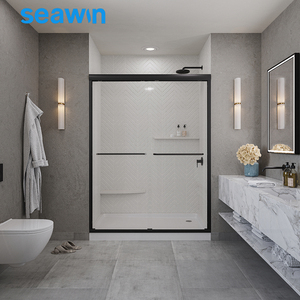 Porte de douche coulissante double encadrée Seawin au design moderne, 60 po de largeur x 74 po de hauteur, verre trempé de 1/4 po (6 mm) d'épaisseur, porte de salle de bain en verre - Product Image 1