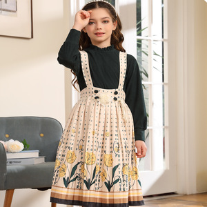 Nouveau automne et hiver mignon tenue décontractée pour les filles Style moyen-orient doux <span class=keywords><strong>velours</strong></span> sangle <span class=keywords><strong>jupe</strong></span> deux pièces ensemble bouton décoration - Product Image 3