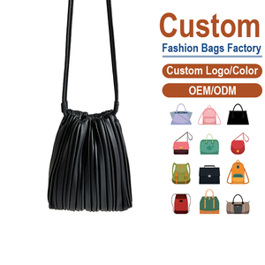 <b>Soft</b> PU <b>Leather</b> Pleated Crossbody <b>Bag</b>, Women's Casual Drawstring Bucket <b>Bag</b> with Adjustable Strap - Product Image 1