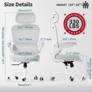 Fauteuil de direction ergonomique TRALT avec appui-tête réglable, soutien lombaire, roulettes, hauteur réglable, confortable pour le bureau - Product Image 1