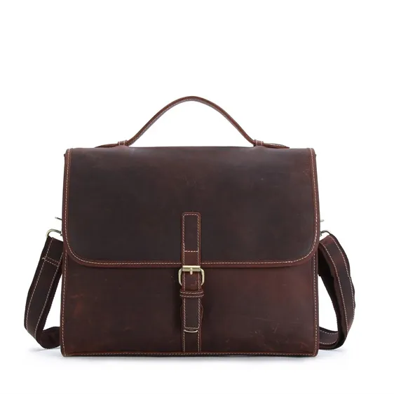 Wholesale single shoulder bag men business bag leather notebook handbag Dark brown briefcase laptop purse