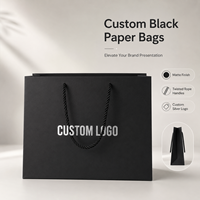 Tas Kado Kertas Karton Hitam Premium Mewah dengan Pegangan Tali Logo Kustom untuk Kemasan Aksesoris Fashion Perhiasan Butik