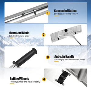 Alat Penghilang Salju Atap, Penggaruk Atap Aluminium dengan Pisau 25 "5 Bagian Tabung Dapat Disesuaikan untuk Sekop Atap Mobil Salju - Product Image 4