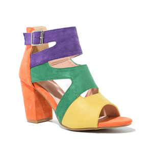 Heeled Sandals Women Mixed Colors Peep <b>Toe</b> Chunky Heel Back Strap Buckle Closure Fashion Trend Mid Heel Breathable - Product Image 5