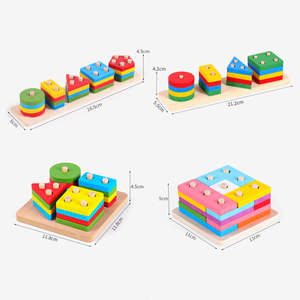 Montessori para niños, forma de educación para la primera infancia, juguetes cognitivos de colores a juego, juegos de bloques de construcción apilados geométricos de madera - Product Image 5