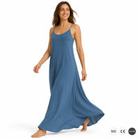 Robe longue en viscose 180 GSM pour femme, décontractée, pour les vacances, à fines bretelles, fluide, coupe trapèze, unie, confortable, avec logo personnalisé, OEM ODM, tailles XS-5XL
