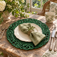 Assiette de présentation classique de luxe 13 pouces en plastique thermolaqué, argentée, à bord ajouré baroque et finition texturée, pour la restauration hôtelière
