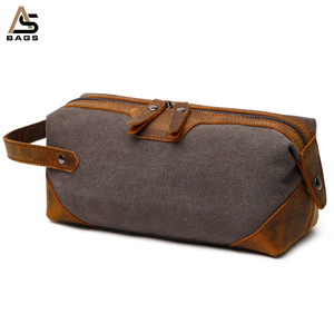 Aurora proveedor china de encargo de alta calidad de lona gris de cuero de Caballo loco de maquillaje bolsa - Product Image 1