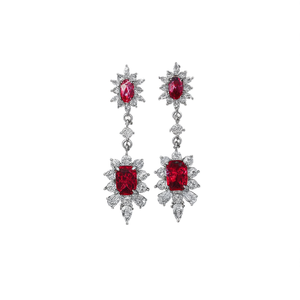 Pendientes de lujo con rubíes, diseño de flor en plata 925, joyería de boda, pendientes de cristal fino para mujer - Product Image 1