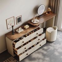 Meuble de chambre à coucher : Coiffeuse européenne de luxe léger pour filles avec miroir LED et tiroirs