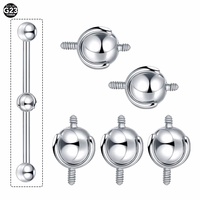 Boule de Filetage Interne en Titane G23 Barbell Industriel pour Piercing d'Oreille Helix Tragus Stud Cartilage, Remplacement de Bijoux, 1 Pièce